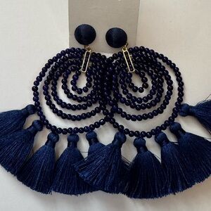 Vineyard Vines Navy Blue Beaded Tassel Earrings